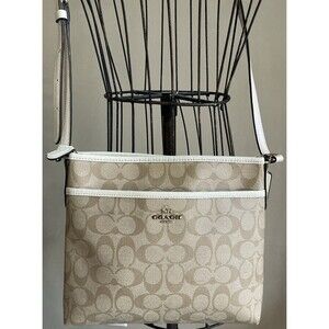 Coach Signature File Crossbody Handbag Light Tan Cream Canvas/Leather F29210 EUC